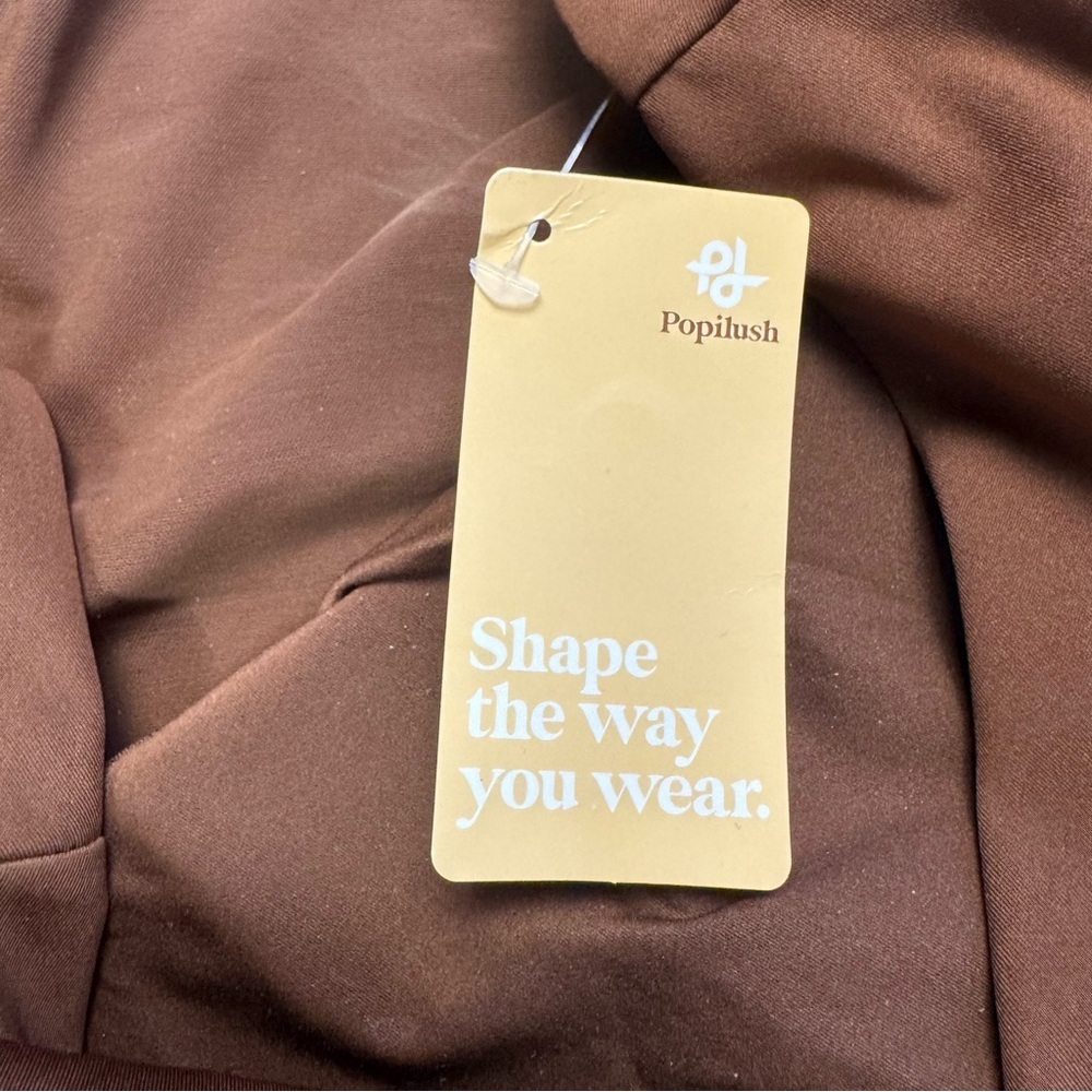 NWT New Popilush Shapewear Long Sleeve V-Neck Low Back Maxi Brown Dress Size M - Picture 7 of 11